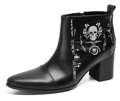 Mens Party Black Dress Skull Halloween Ankle Boots