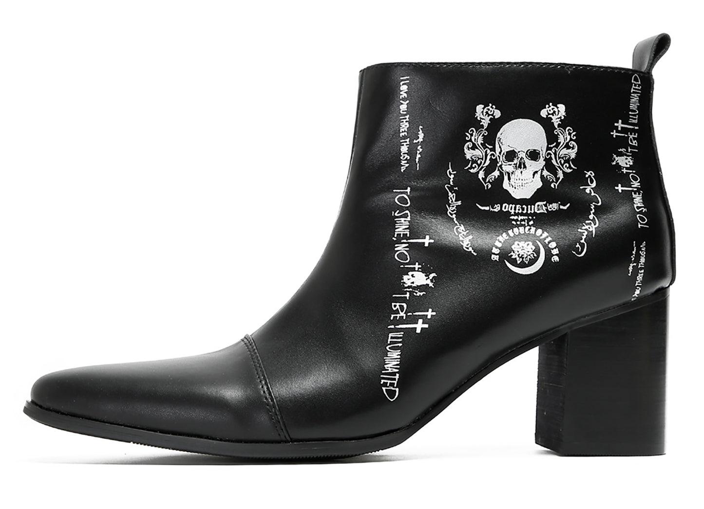 Mens Party Black Dress Skull Halloween Ankle Boots