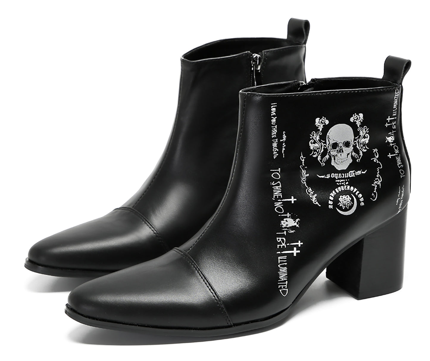 Mens Party Black Dress Skull Halloween Ankle Boots