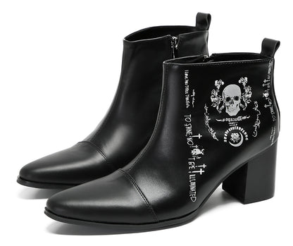 Mens Party Black Dress Skull Halloween Ankle Boots