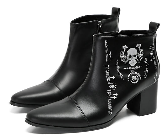 Mens Party Black Dress Skull Halloween Ankle Boots