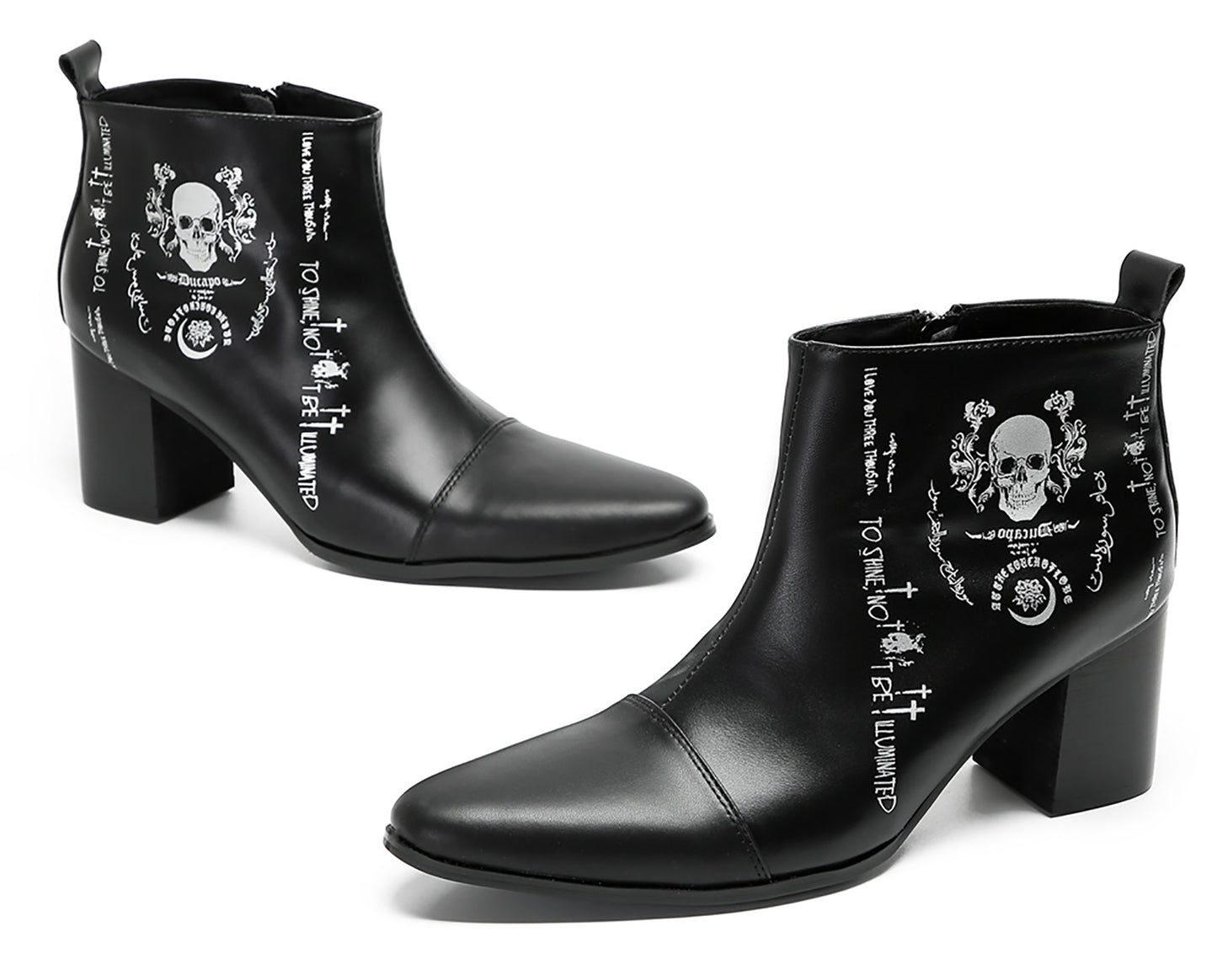 Mens Party Black Dress Skull Halloween Ankle Boots