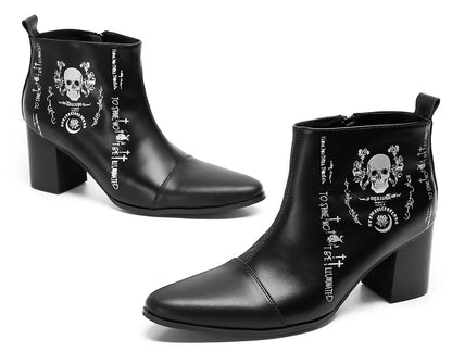 Mens Party Black Dress Skull Halloween Ankle Boots