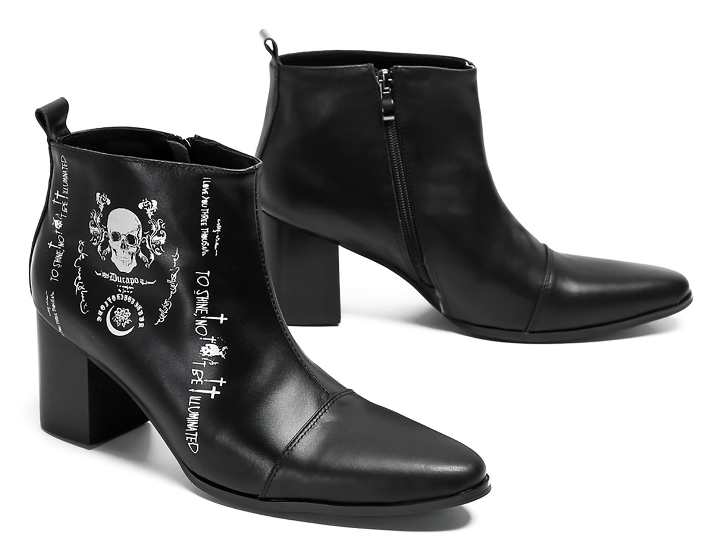 Mens Party Black Dress Skull Halloween Ankle Boots