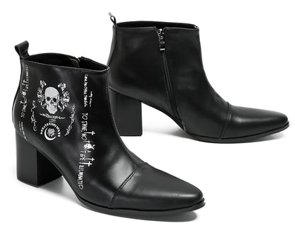 Mens Party Black Dress Skull Halloween Ankle Boots