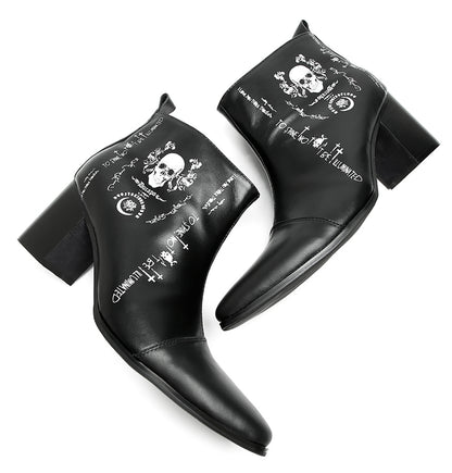 Mens Party Black Dress Skull Halloween Ankle Boots