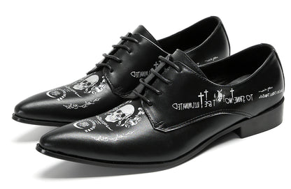 Mens Fashion Dress Casual Skull Halloween Oxfords