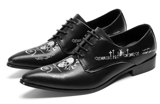 Mens Fashion Dress Casual Skull Halloween Oxfords