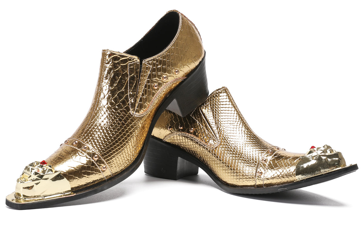 Mens Metal-Tip Toe Red Diamond Western Loafers