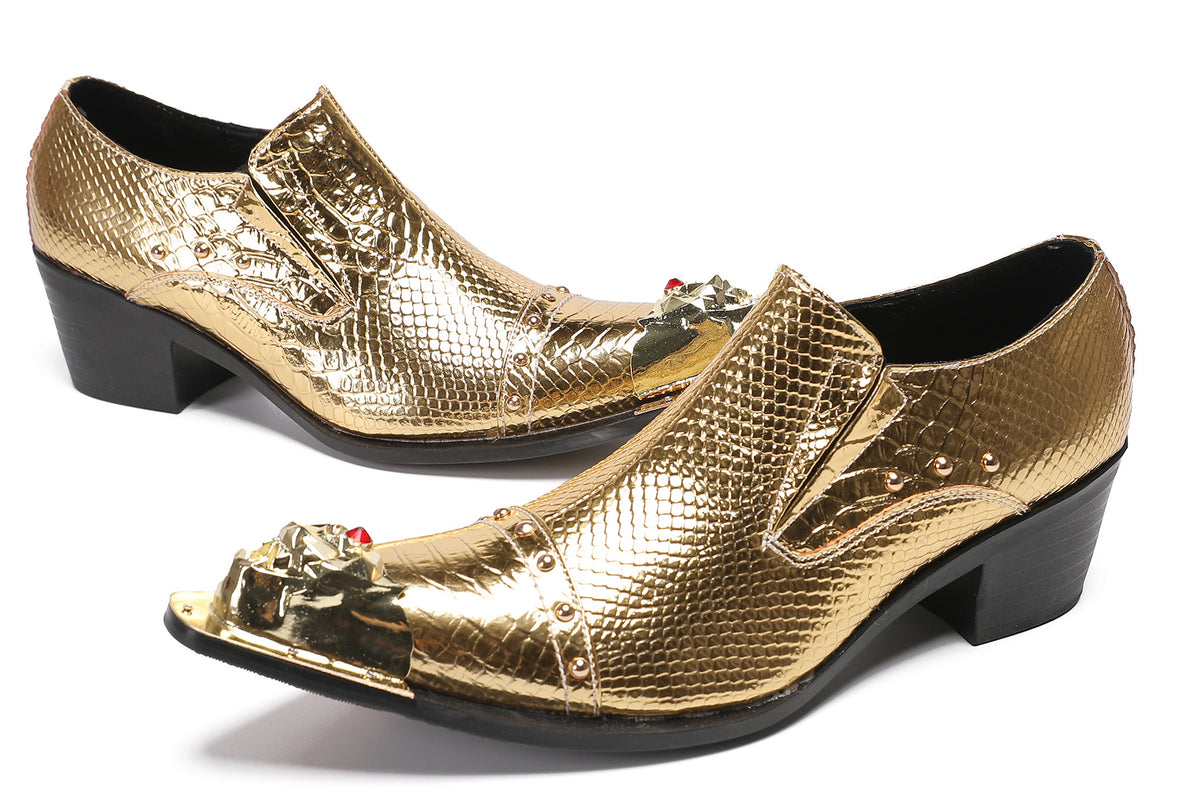 Mens Metal-Tip Toe Red Diamond Western Loafers
