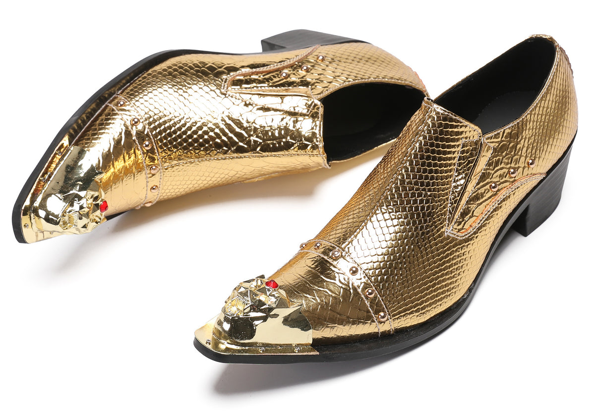 Mens Metal-Tip Toe Red Diamond Western Loafers