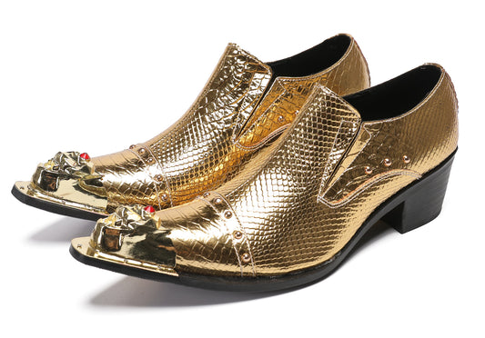 Mens Metal-Tip Toe Red Diamond Western Loafers