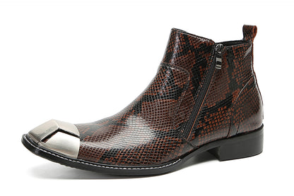 Mens Genunie Leather Metal Square Toe Double Zip Ankle Western Boots