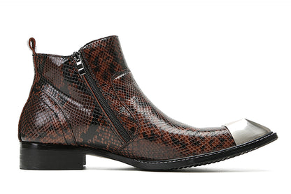 Mens Genunie Leather Metal Square Toe Double Zip Ankle Western Boots