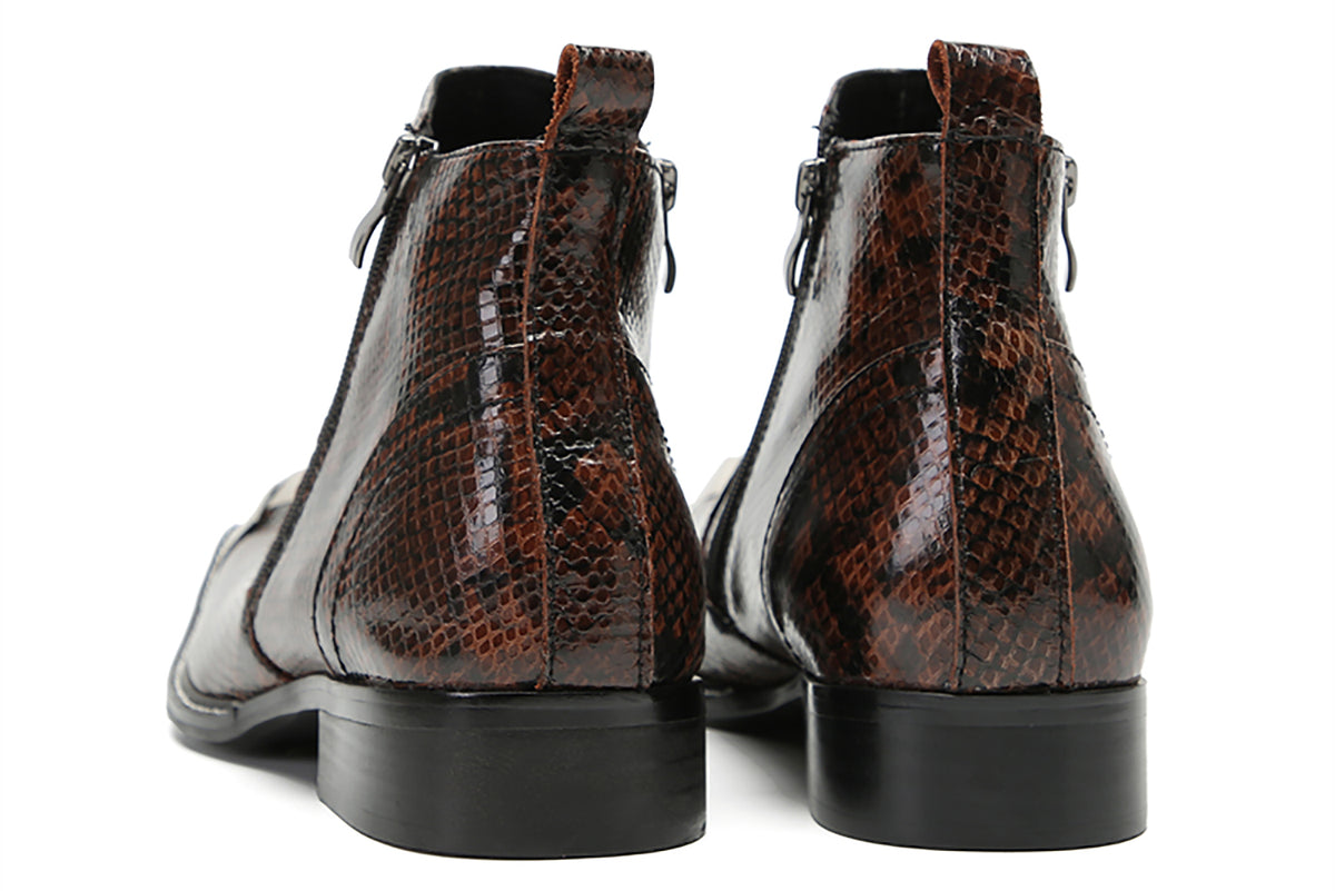 Mens Genunie Leather Metal Square Toe Double Zip Ankle Western Boots