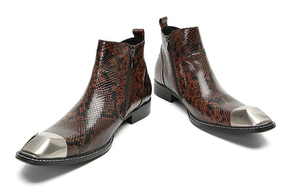 Mens Genunie Leather Metal Square Toe Double Zip Ankle Western Boots
