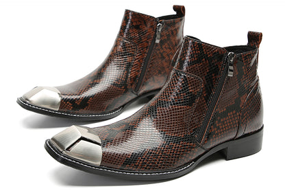 Mens Genunie Leather Metal Square Toe Double Zip Ankle Western Boots
