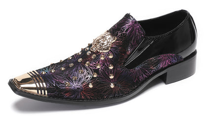 Mens Genuine Leather Slip On Glitter Sequins Western Loafers