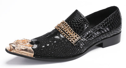 Mens Disco Party Casual Gold Chain Metallic Tip Western Loafers