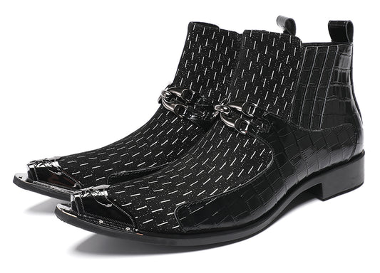Mens Top-Grain Leather Party Dress Ankle Cowboy Western Boots