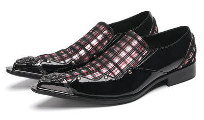 Mens Metallic Toe Unique Tartan Design Plaid Western Loafers