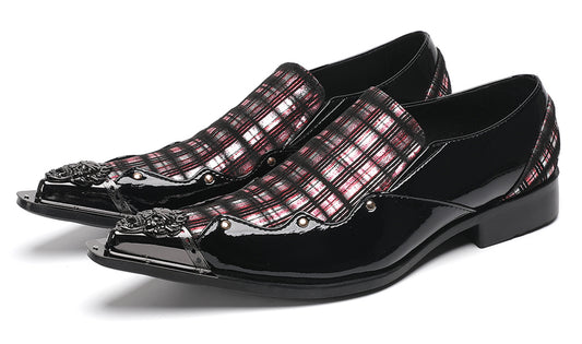 Mens Metallic Toe Unique Tartan Design Plaid Western Loafers