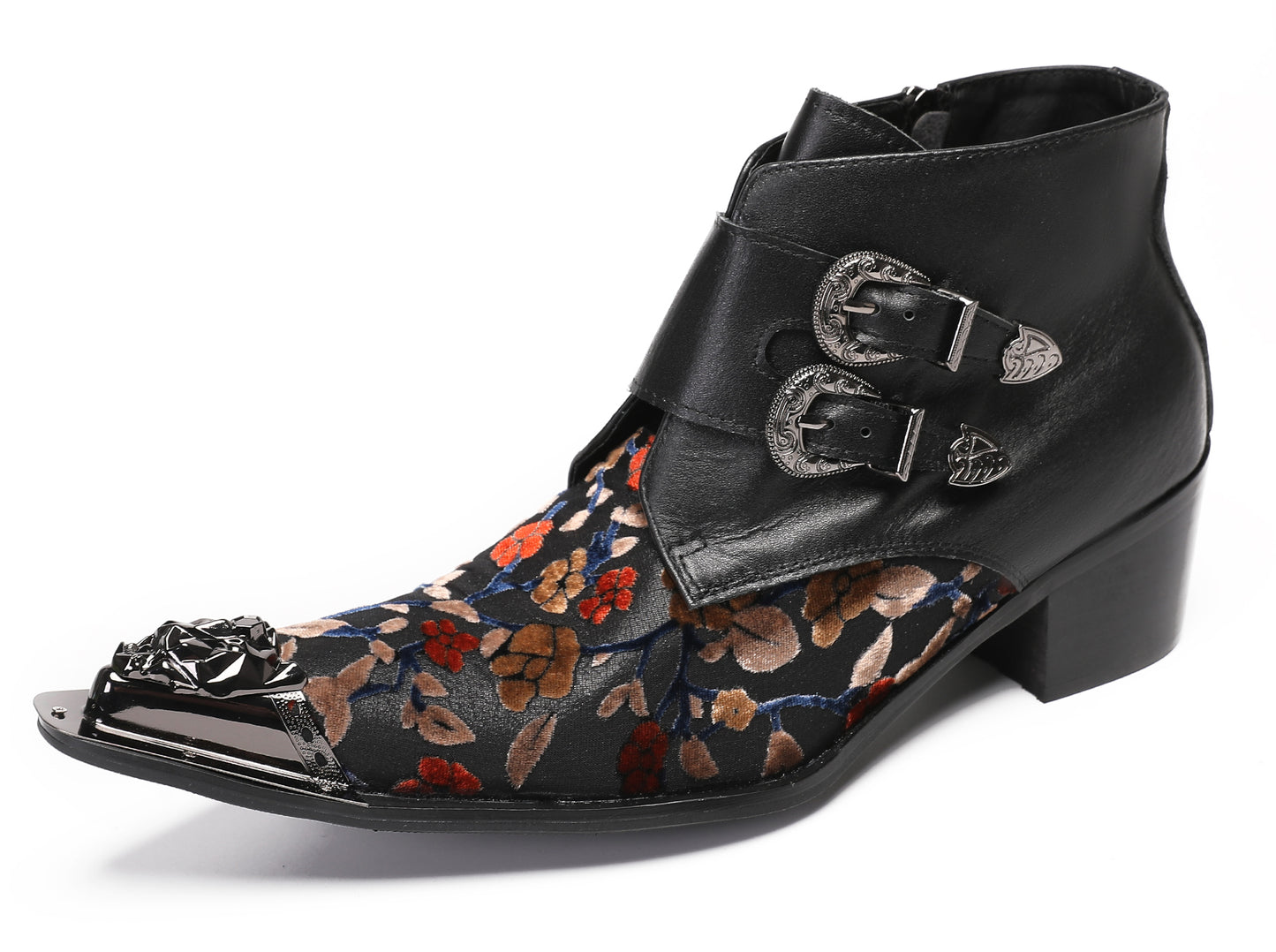 Mens Metal Pointed Toe Leather Fashion Zippe Ankle Western Boots