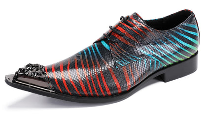 Mens Disco Party Metal Pionted Toe Tuxedo Western Oxfords