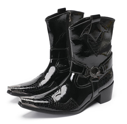 Mens Top-Grain Leather High Top Western Cowboy Boots