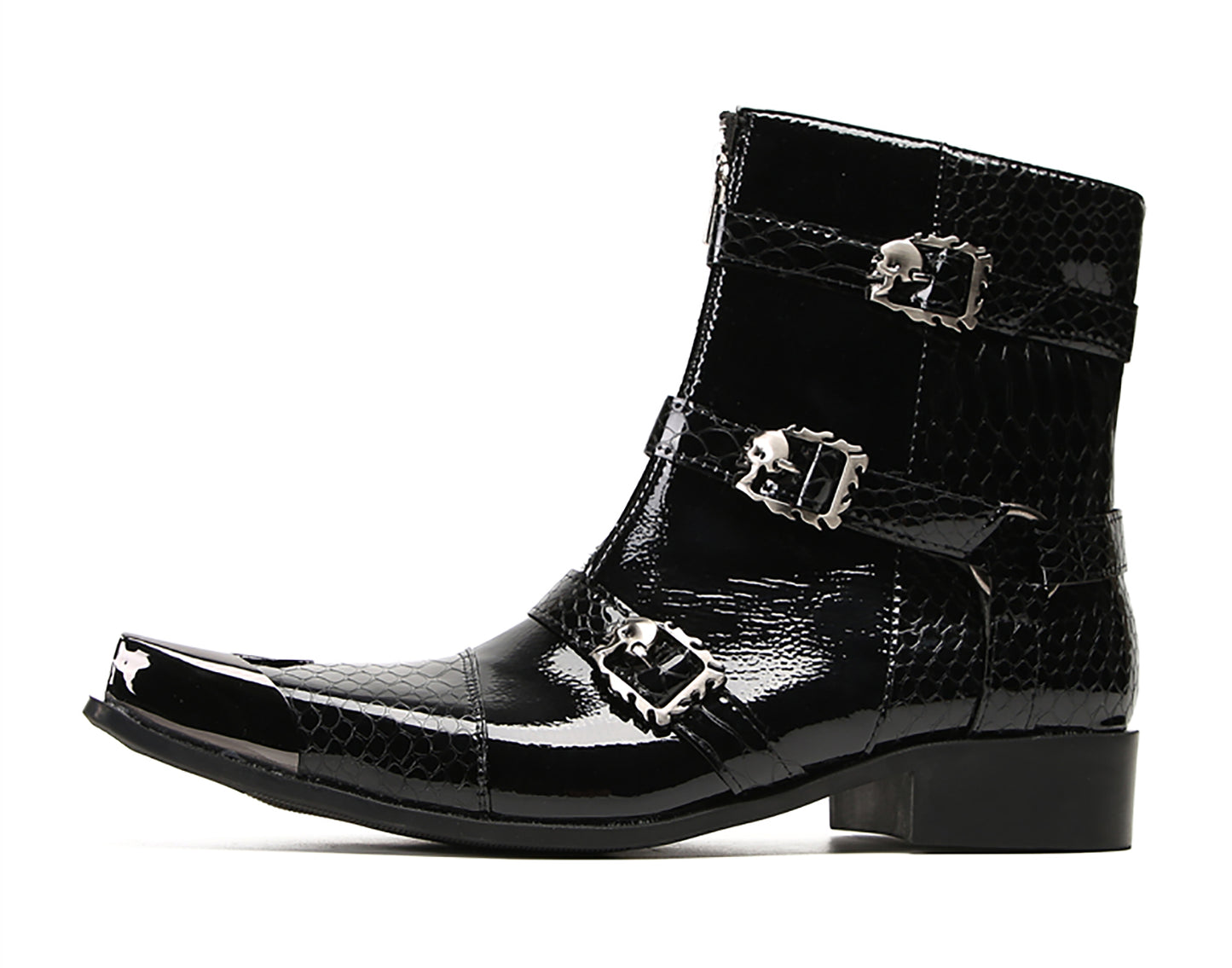 Mens Genuine Leather Dress Casual Metal Square Toe Buckles Cowboy Western Boots