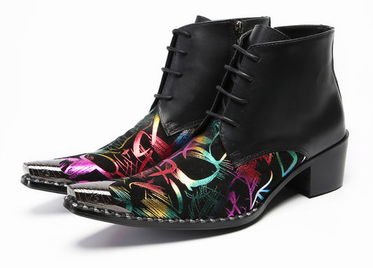 Men‘s  Colorful Abstract Print Ankle Western Oxfords Boots