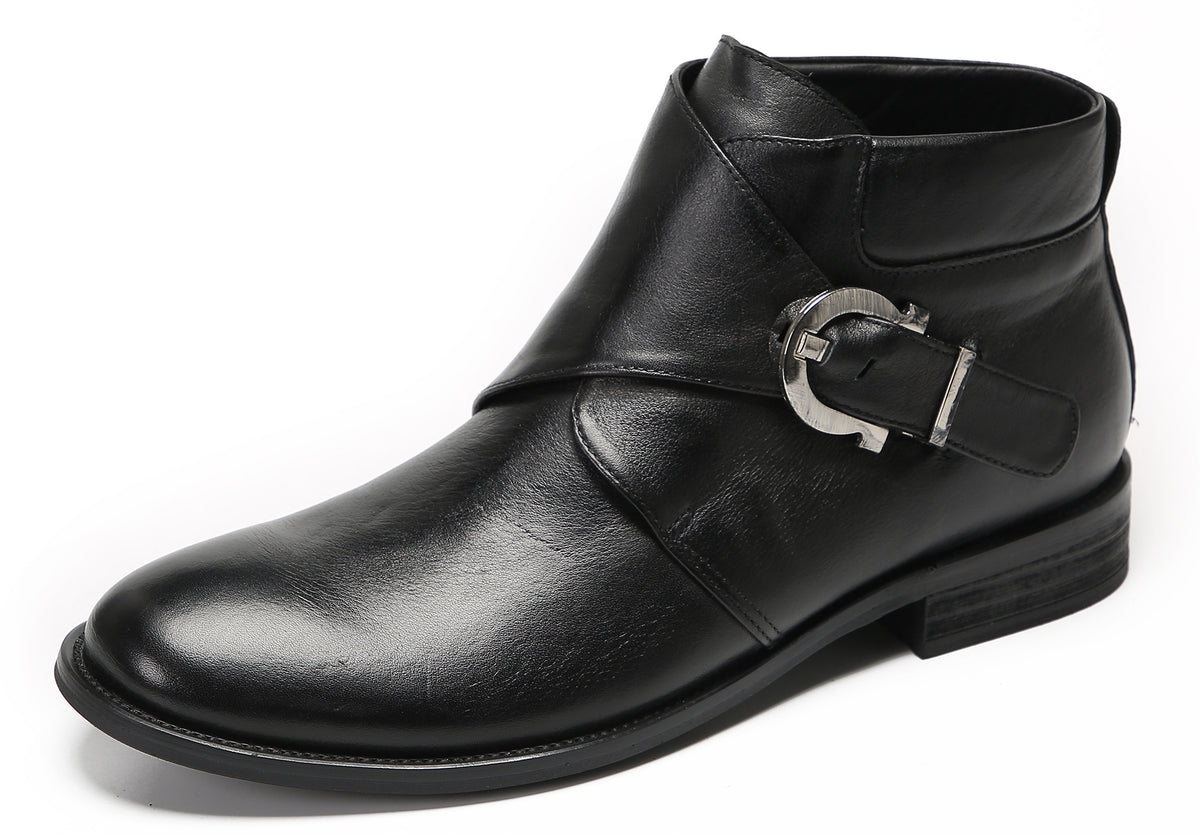 Mens Genuine Leather Buckle Rock Singer Ankles Boots