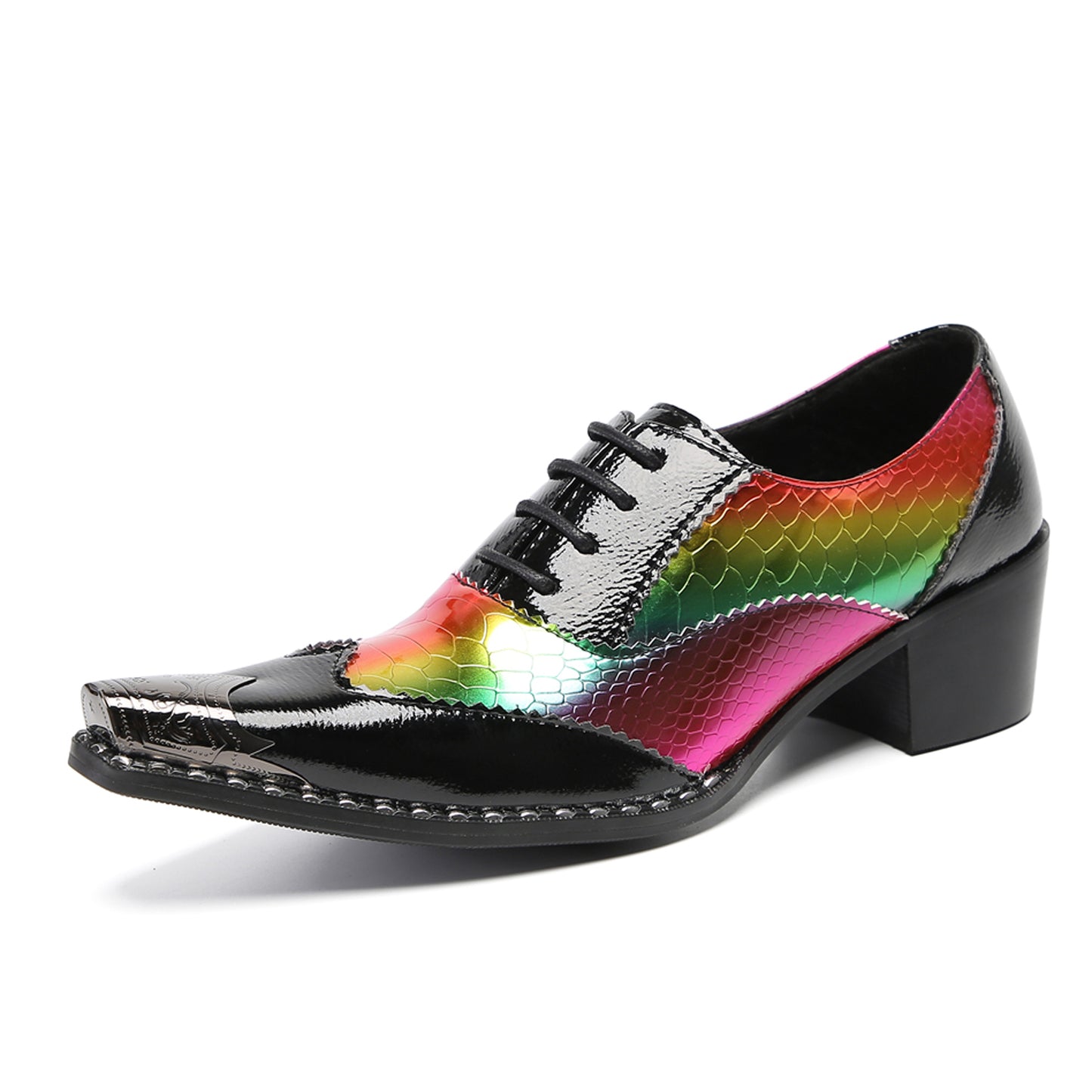 Mens Square Toe Two-Tone Brogue Western Oxfords Shoes