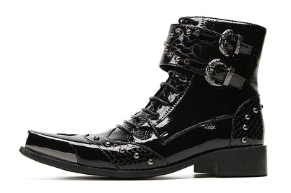 Mens Metal Square Toe Zipper Buckles Cowboy Western Boots
