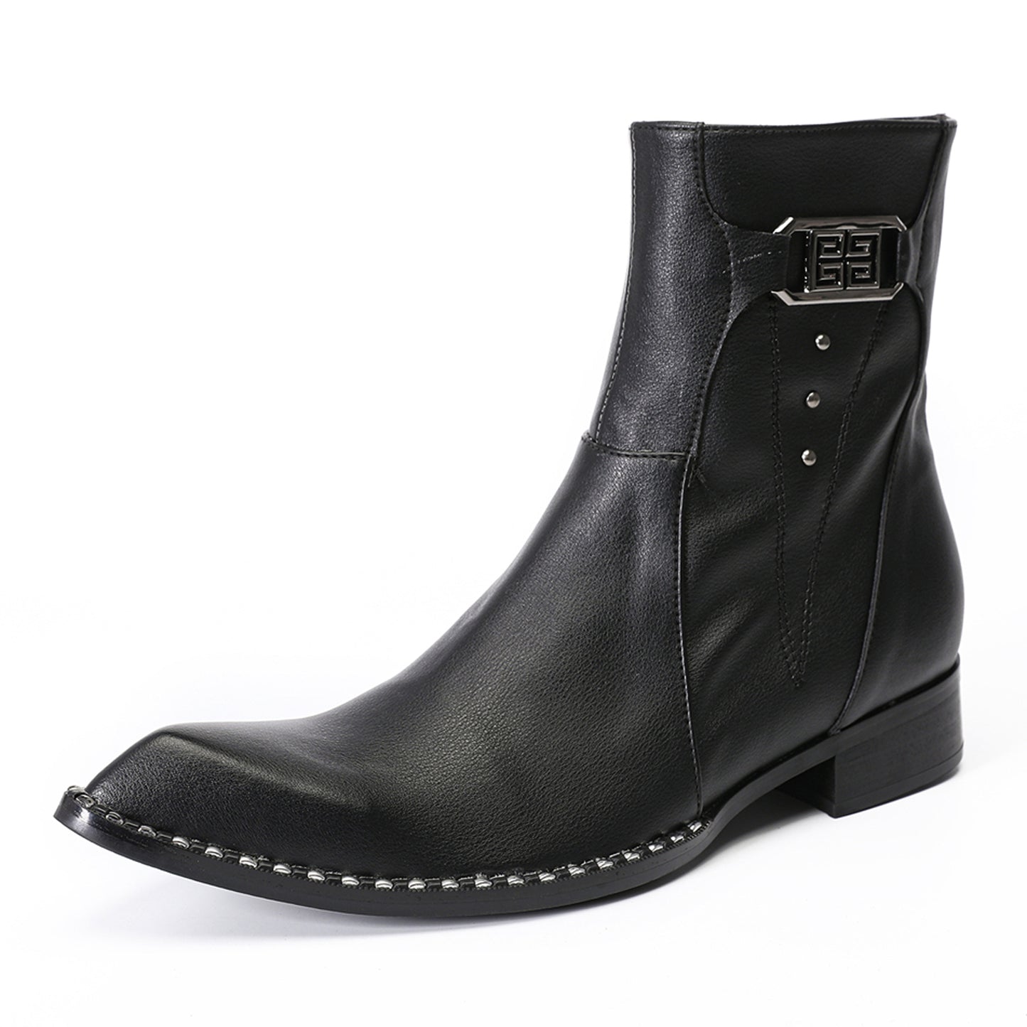 Mens Top-Grain Leather Side Zip Western Cowboy Ankle  Boots