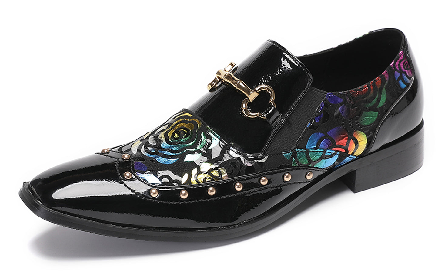 Mens Genuine Leather Gold Chain Tuxedo Party Western Loafers
