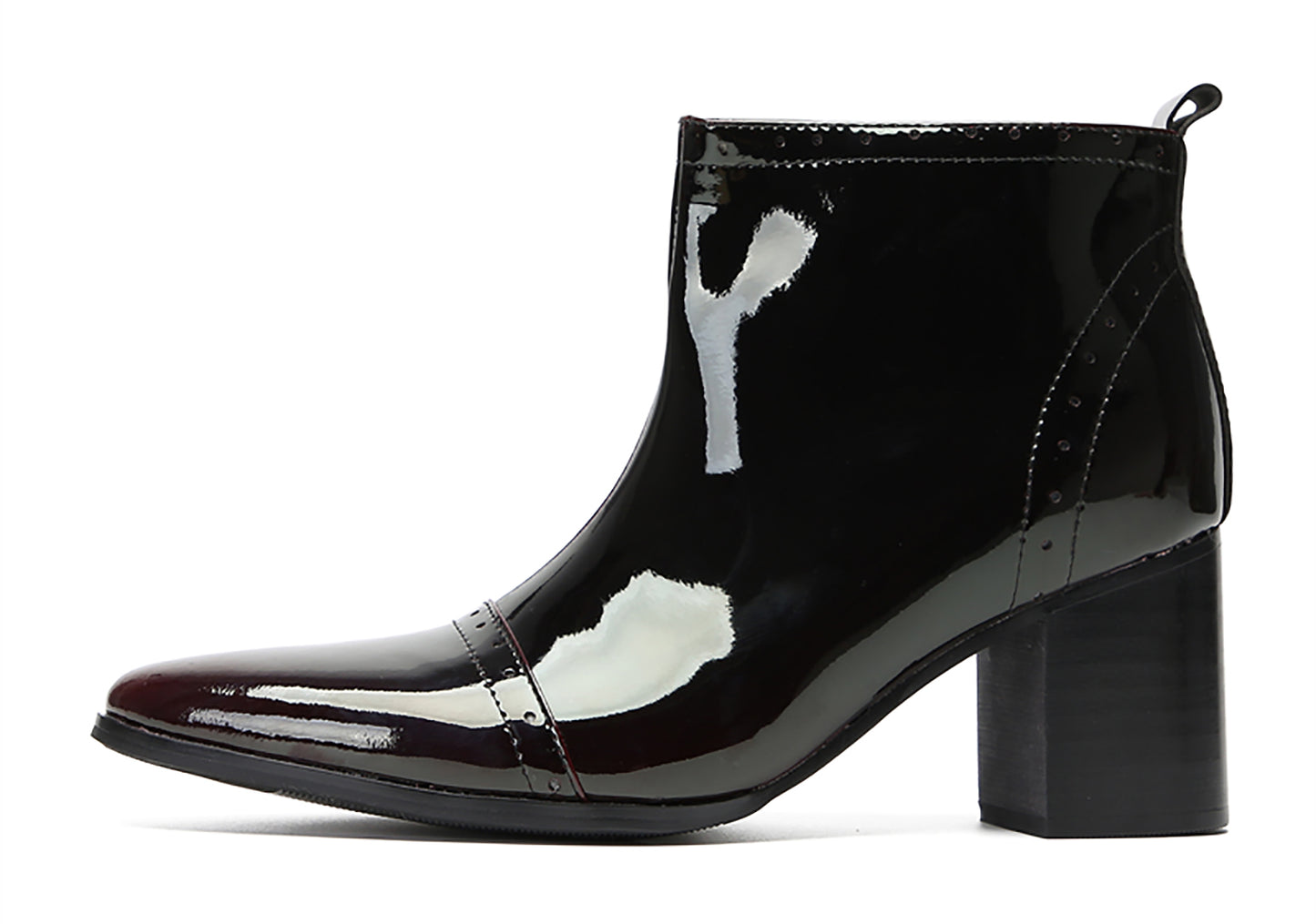Mens Patent Leather Zipper On Side Mid Calf Heel Ankle Boots