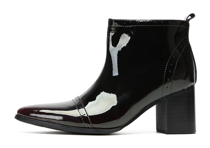Mens Patent Leather Zipper On Side Mid Calf Heel Ankle Boots