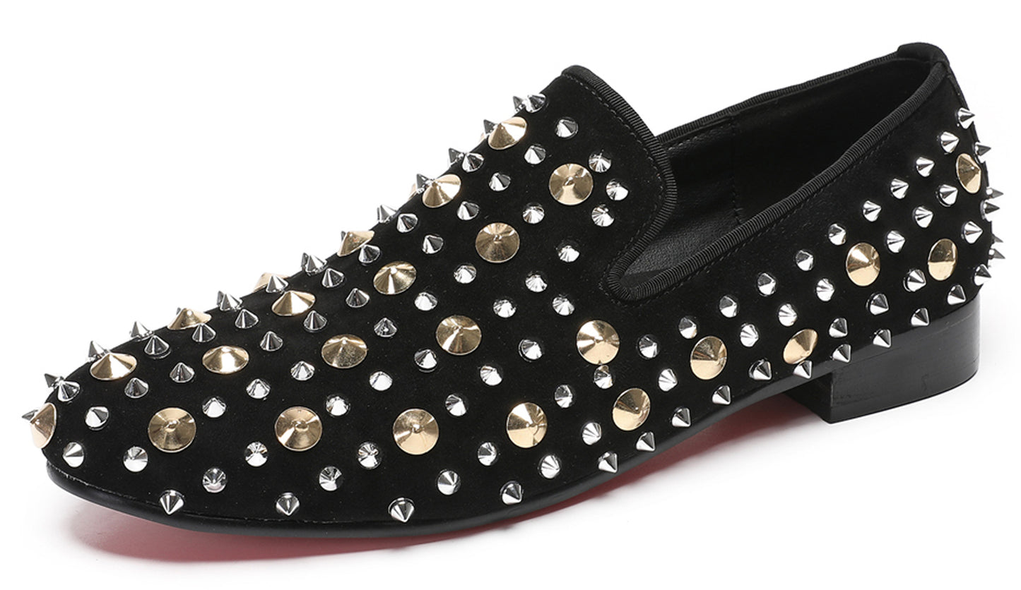 Mens Rocker Suede Party Dsico Ballroom Bar Disco Studded Loafers