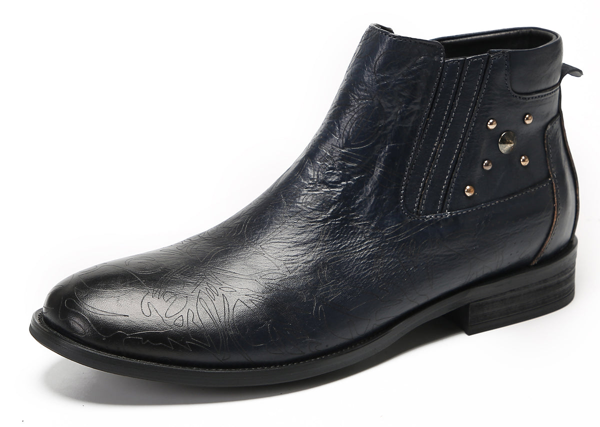 Mens Genuine Leather Zipper Beads Prom Casual Dress Ankle Boots