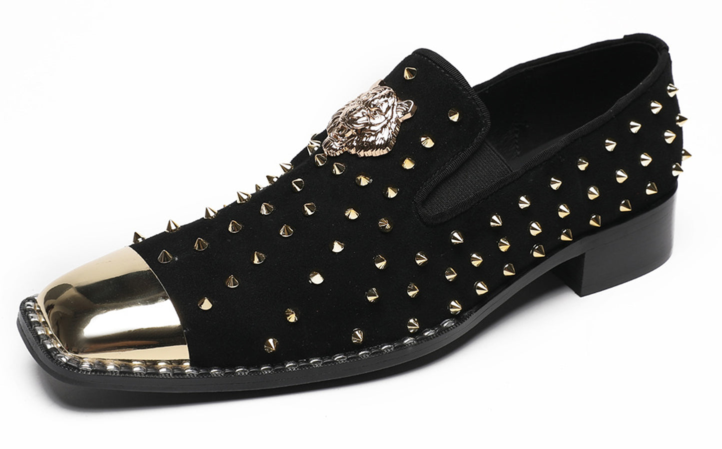 Mens Gold Glitter Rhinestone Suede Western Loafers