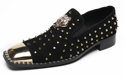Mens Gold Glitter Rhinestone Suede Western Loafers