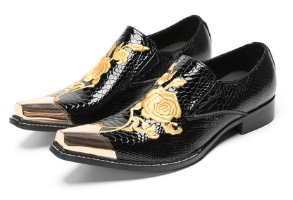 Mens Embroidered Gold Metal Toe Dress Western Loafers