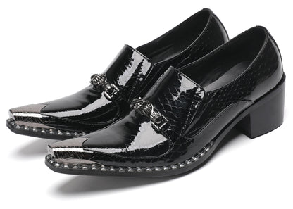 Mens Metal Pointed Toe Block Heel Party Western Loafers