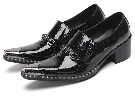 Mens Metal Pointed Toe Block Heel Party Western Loafers