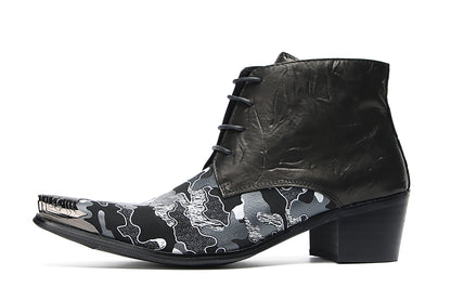 Mens Genunie Leather Zipper Lace-Up Ankle Western Oxfords Boots