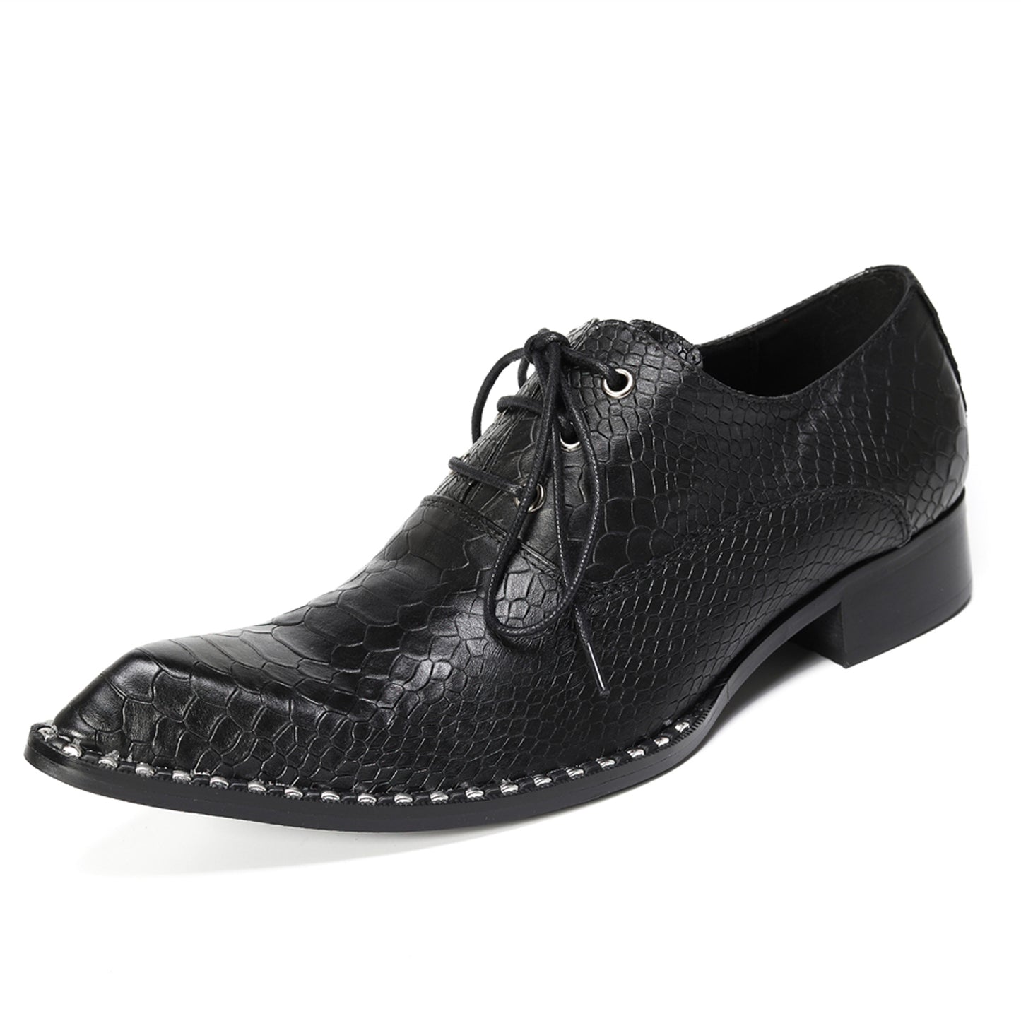 Mens Top-Grain Leather Croc-Embossed Casual Oxfords Shoes