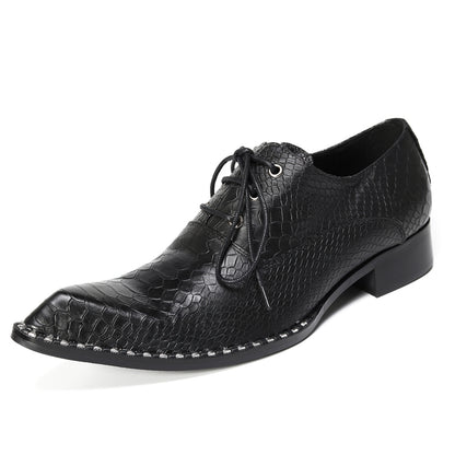 Mens Top-Grain Leather Croc-Embossed Casual Oxfords Shoes