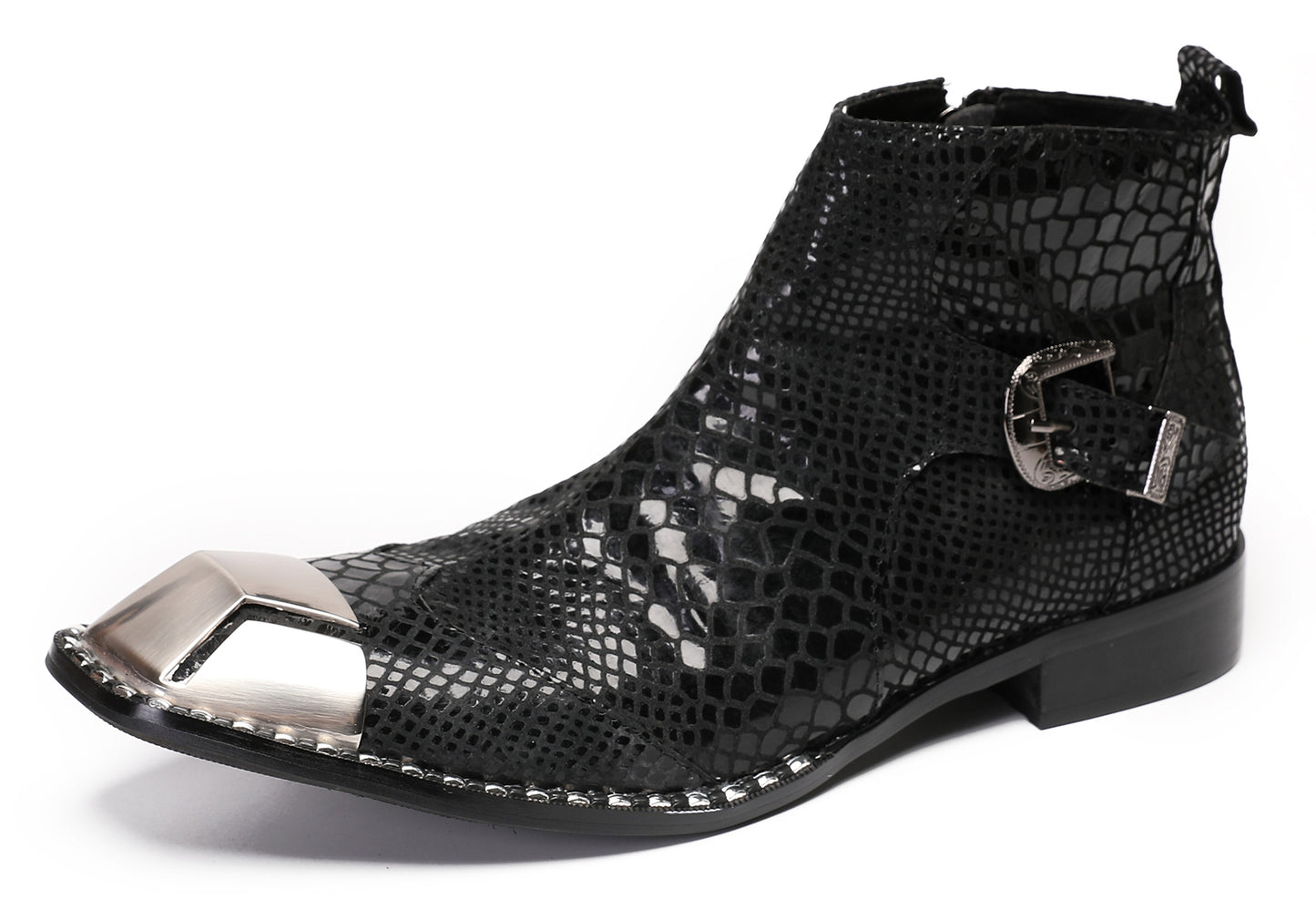 Mens Metal Square Toe Zipper Buckle Dress Ankle Western Boots