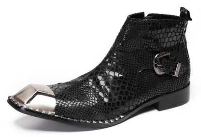 Mens Metal Square Toe Zipper Buckle Dress Ankle Western Boots